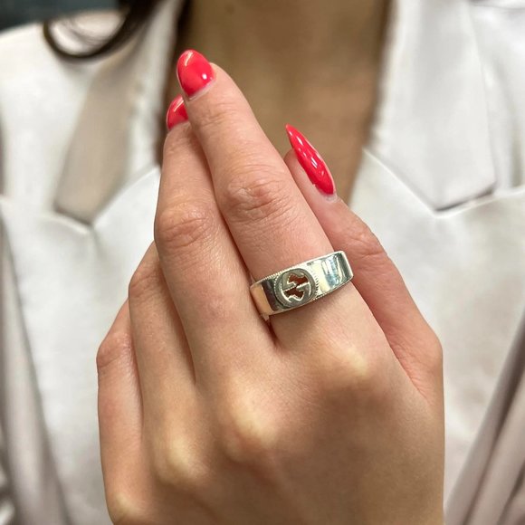 Gucci Interlocking Double G Band Ring 925 Sterling Silver Size 20 US 9.25 - Picture 1 of 5